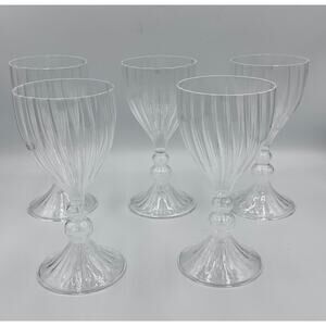 Vintage Murano Venetian Hand Blown Art Glass Bubble Stem Goblets 5pc Set